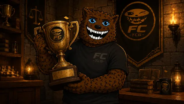 Fuzzy tournament champion holding a trophy
